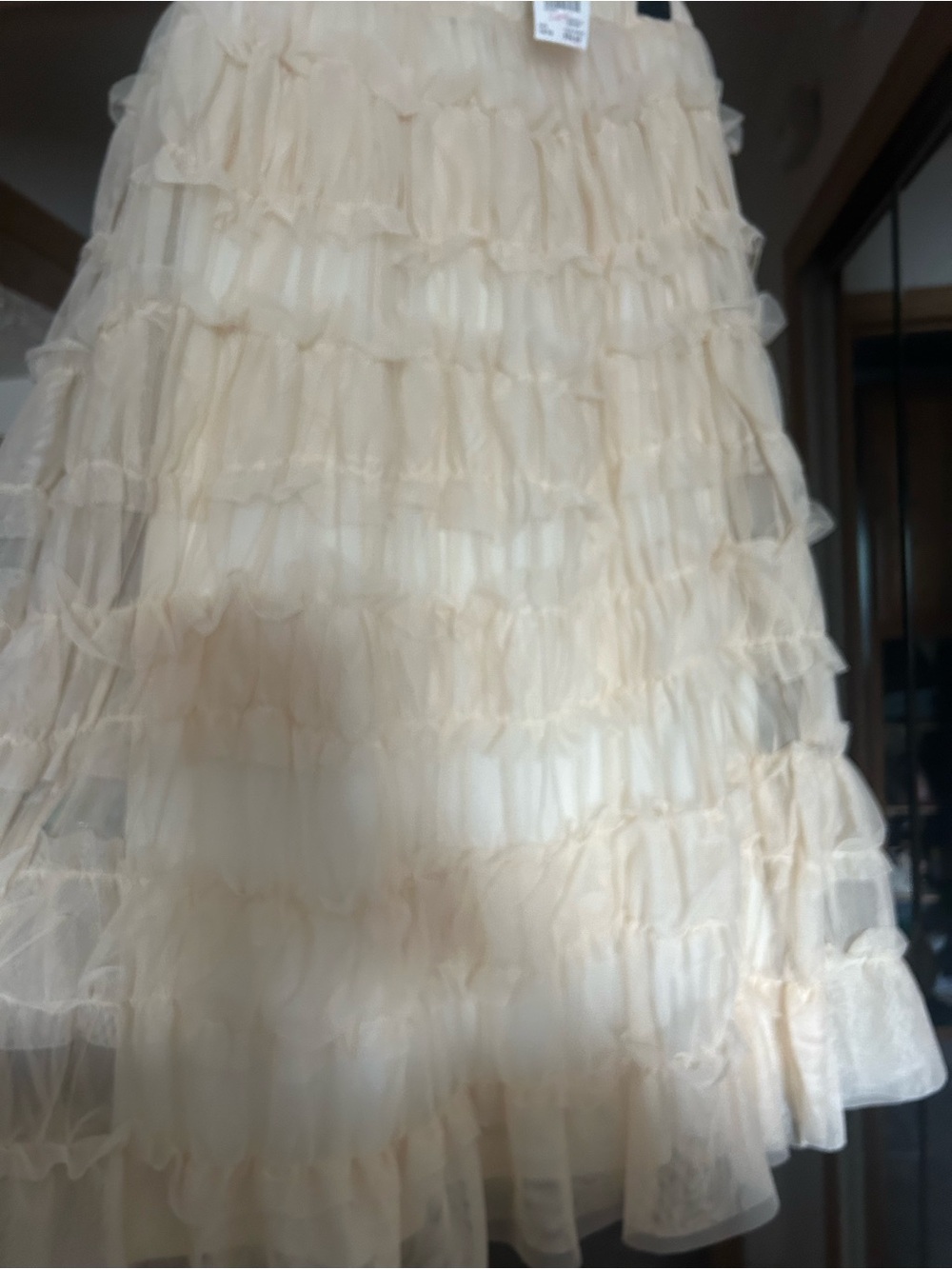 Cato Layered Ruffle Tulle Skirt in Cream